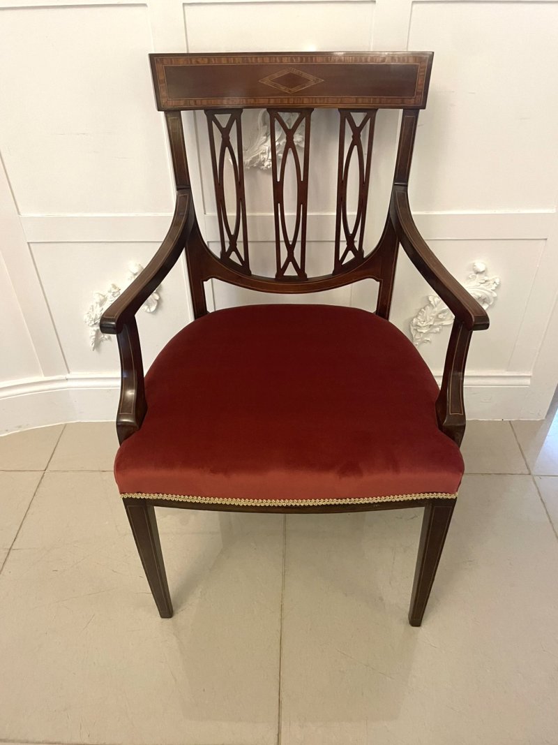 Exceptional Quality Antique Set of Eight Victorian Inlaid Carved Mahogany Dining Chairs - Image 13